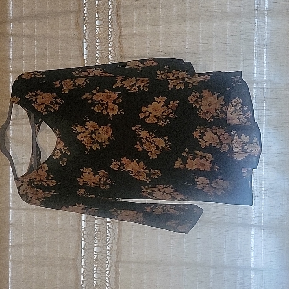 California Gypsy floral and cream black dress Large